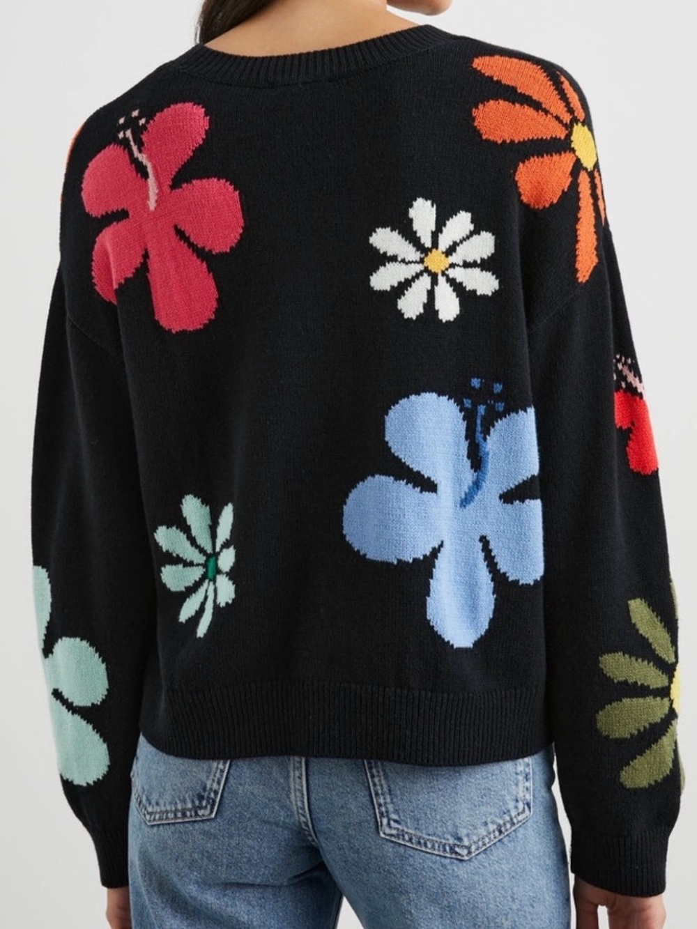 🌺 Rails Zoey Hibiscus Black Floral Knit Crewneck Sweater 🌺 - Picture 3 of 15